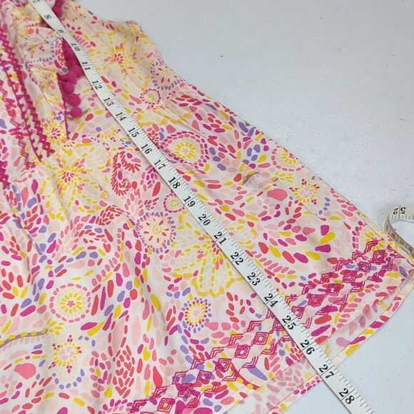 Savanna Jane Top Womens 1X Pink Printed PomPom Sleeveless Blouse Boho - Picture 9 of 9